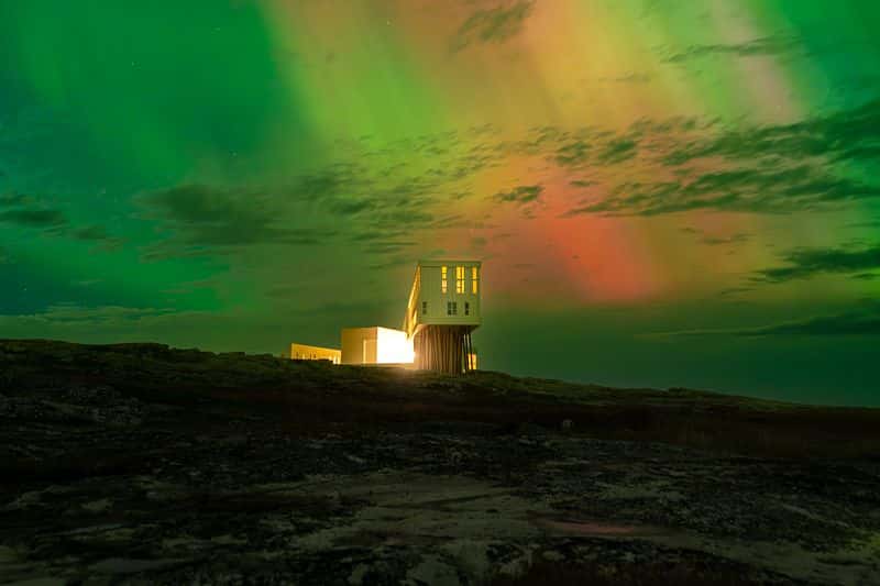 Fogo Island Inn Nordlichter Aurora Borealis Polarlicht Nacht Luxushotel Neufundland Kanada Naturphänomen