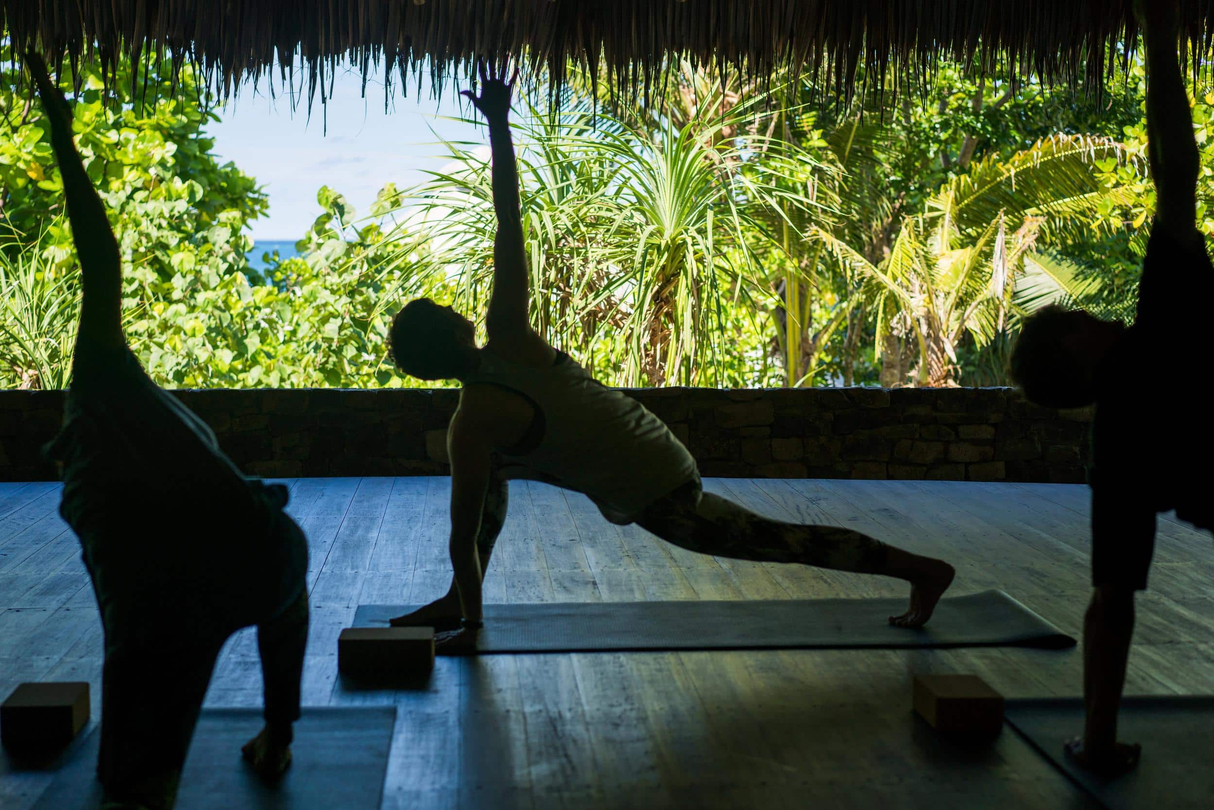 Zwischen sattem Grün und dem blauen Horizont finden Yogapraktizierende in dieser Anlage des nachhaltigen Luxus ihre innere Balance.