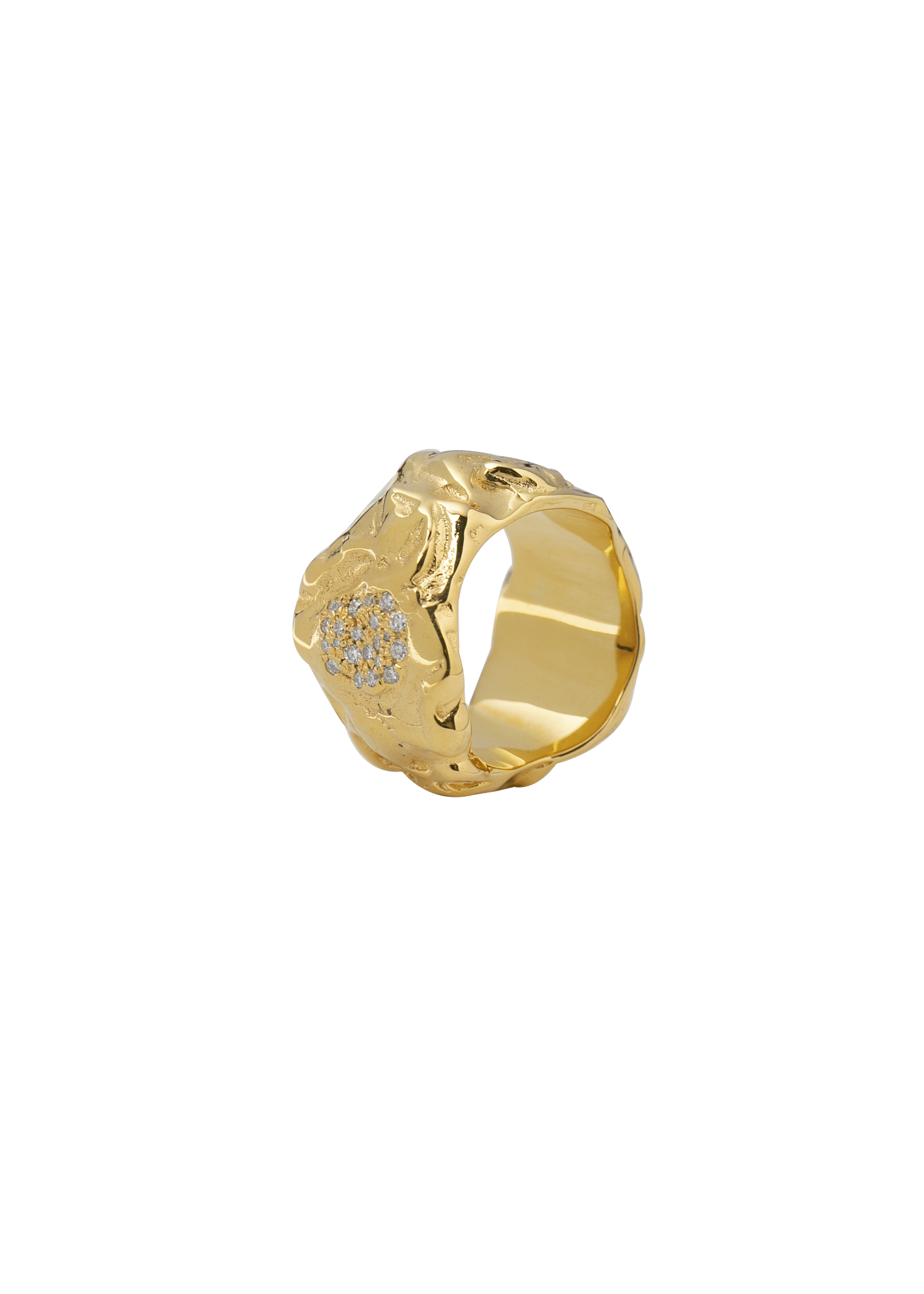 Ein goldenes Prunkstueck von Yan Jiangs Fine Edition, das mit seiner unregelmaessigen Oberflaeche und funkelnden Diamanten ein einzigartiges Design offenbart.